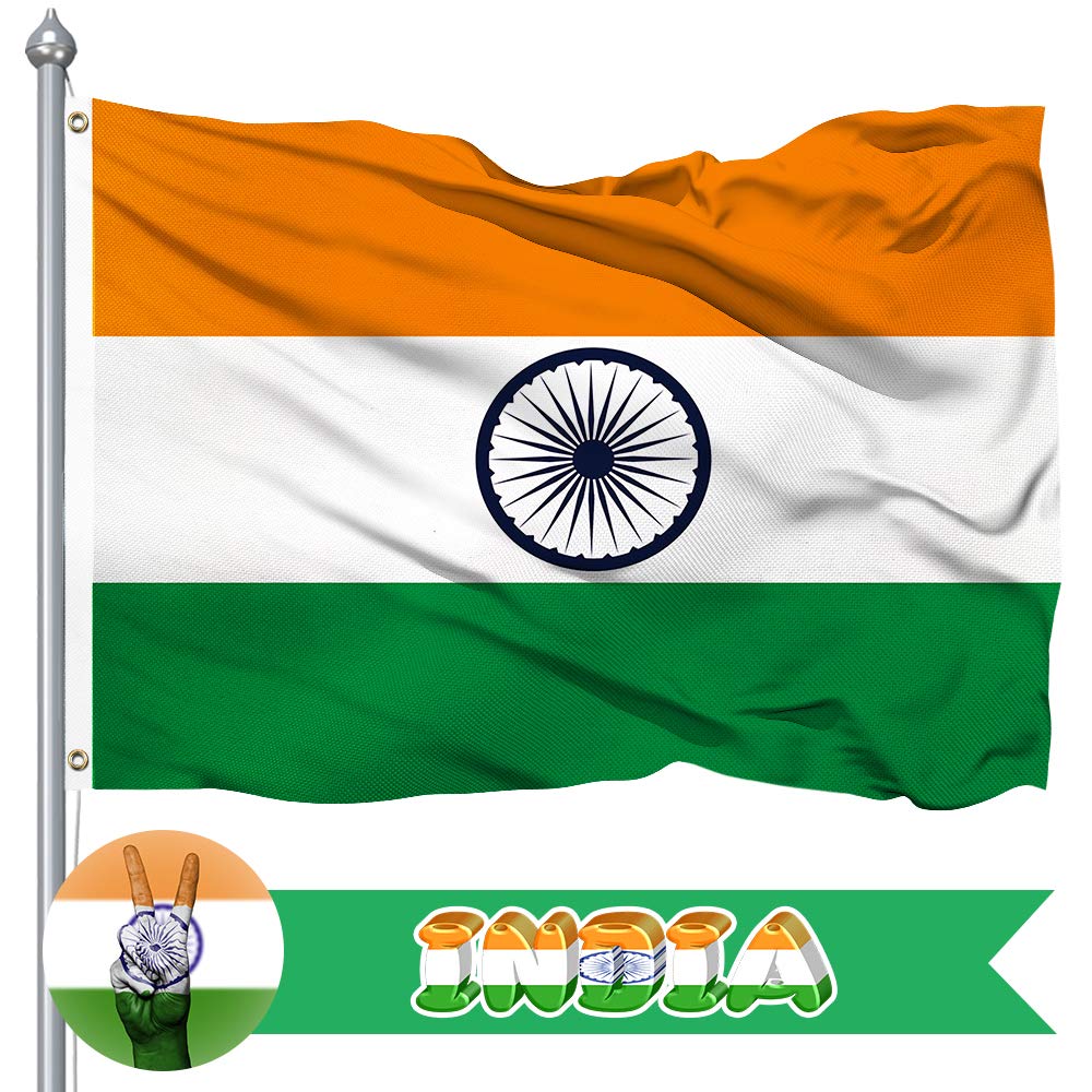 India Flag 3x5 Foot - Indian Flying Flag - 400D Polyester Vivid Color and UV Resistant - Outdoor or Indoor Banner