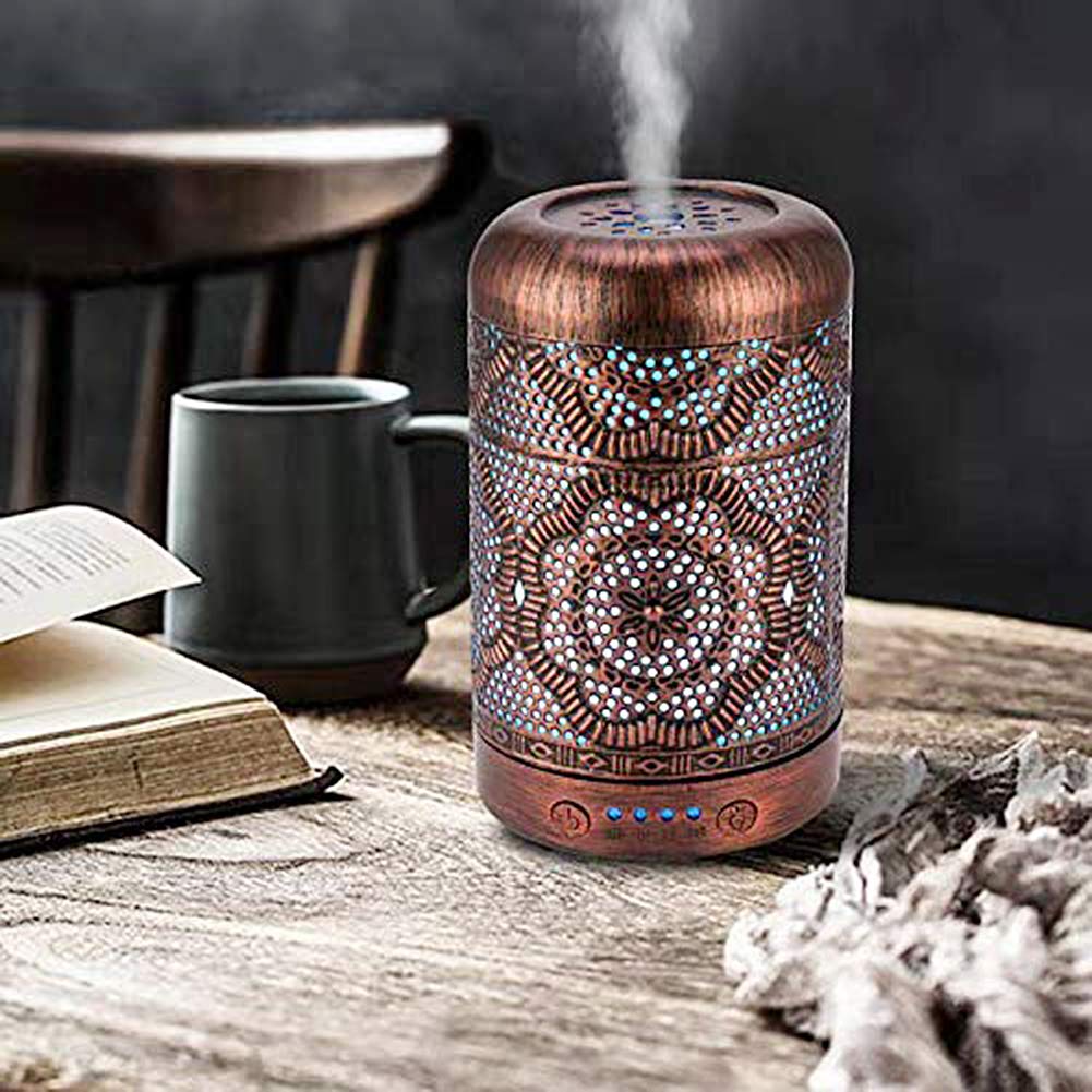 BAIESHIJI Essential Oil Diffuser, Metal Vintage Essential Oil Diffusers 100ML, Aromatherapy Diffuser with Waterless Auto Shut-Off Protection, 7 Color Changing Light, Cool Mist Humidifier : Beauty