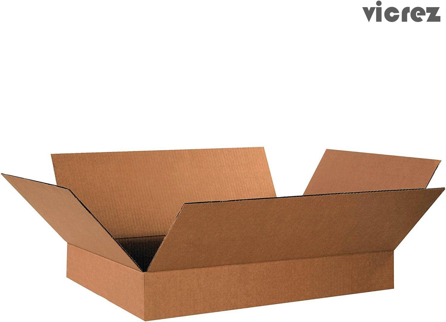 Vicrez Flat Corrugated Box 19" Length x 12" Width x 3" Height Brown - vzs100002 (Pack of 25)