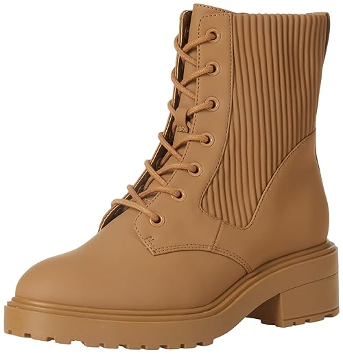 Amazon Essentials Women's Rubberized Combat Boot with Chunky Outsole, Dark Tan, 5 Wide