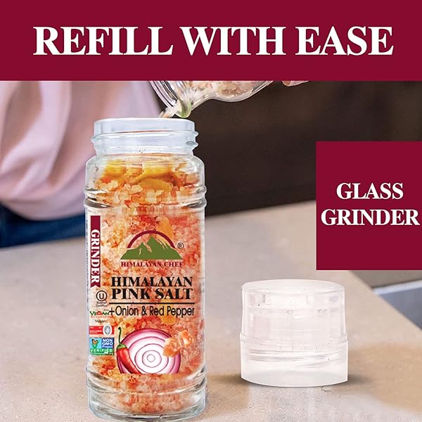 HIMALAYAN CHEF ONION & RED PEPPER WITH HIMALAYAN SALT, GLASS GRINDER-3.5 OZ, ROASTED ONION (5327C)