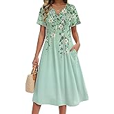 Zeagoo Summer Dresses for Women 2026 Casual Short Sleeve Aline Midi Dress with Pocket Flowy Pleated Tshirt Beach Sundress