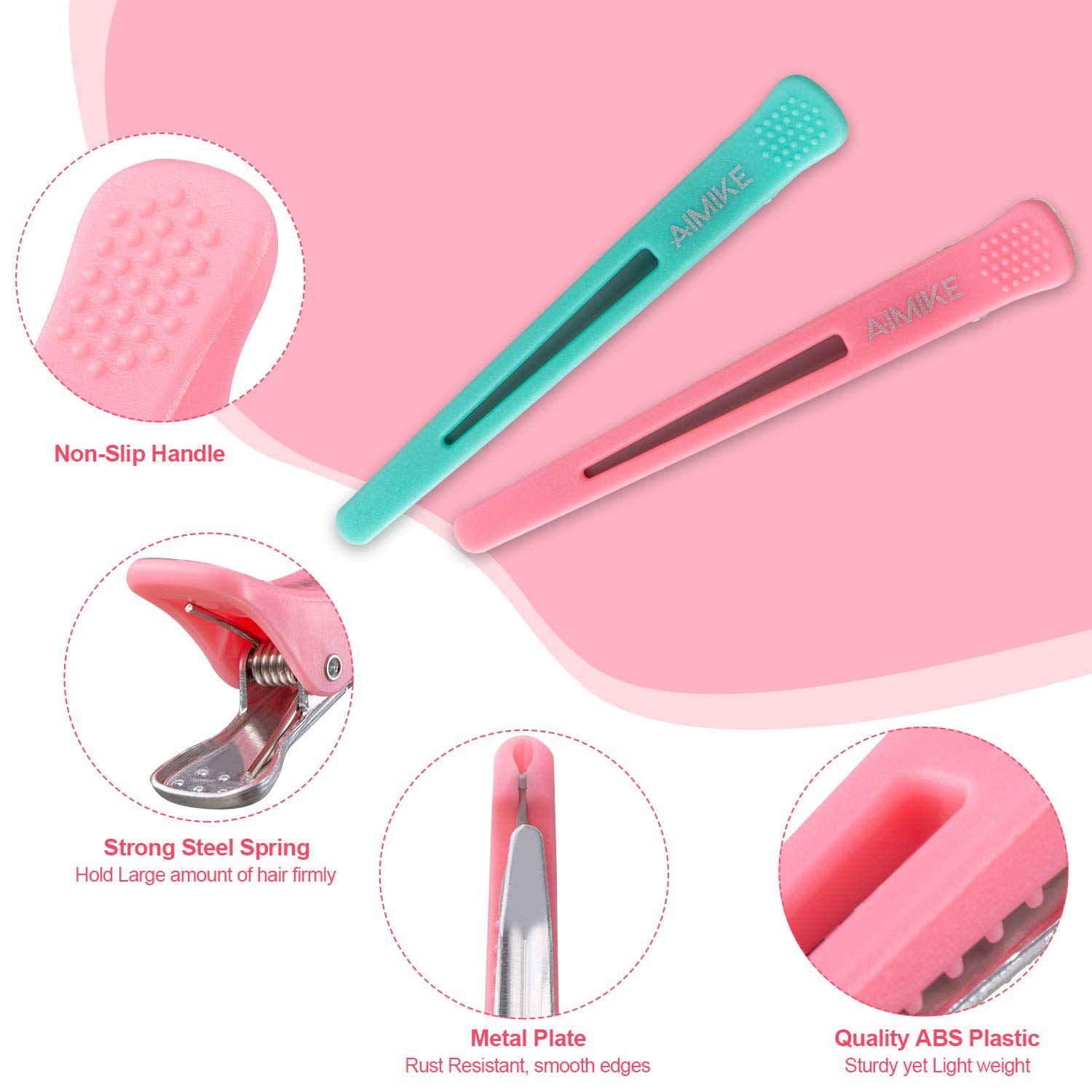 AIMIKE Hair Clips for Styling Sectioning 12 Pack, Non-Slip Duck Billed Hair Cutting Clips with Silicone Band, No Trace Hair Clips for Women, Girls and Salon Hairdressers, 4.3 inch Long : Beauty