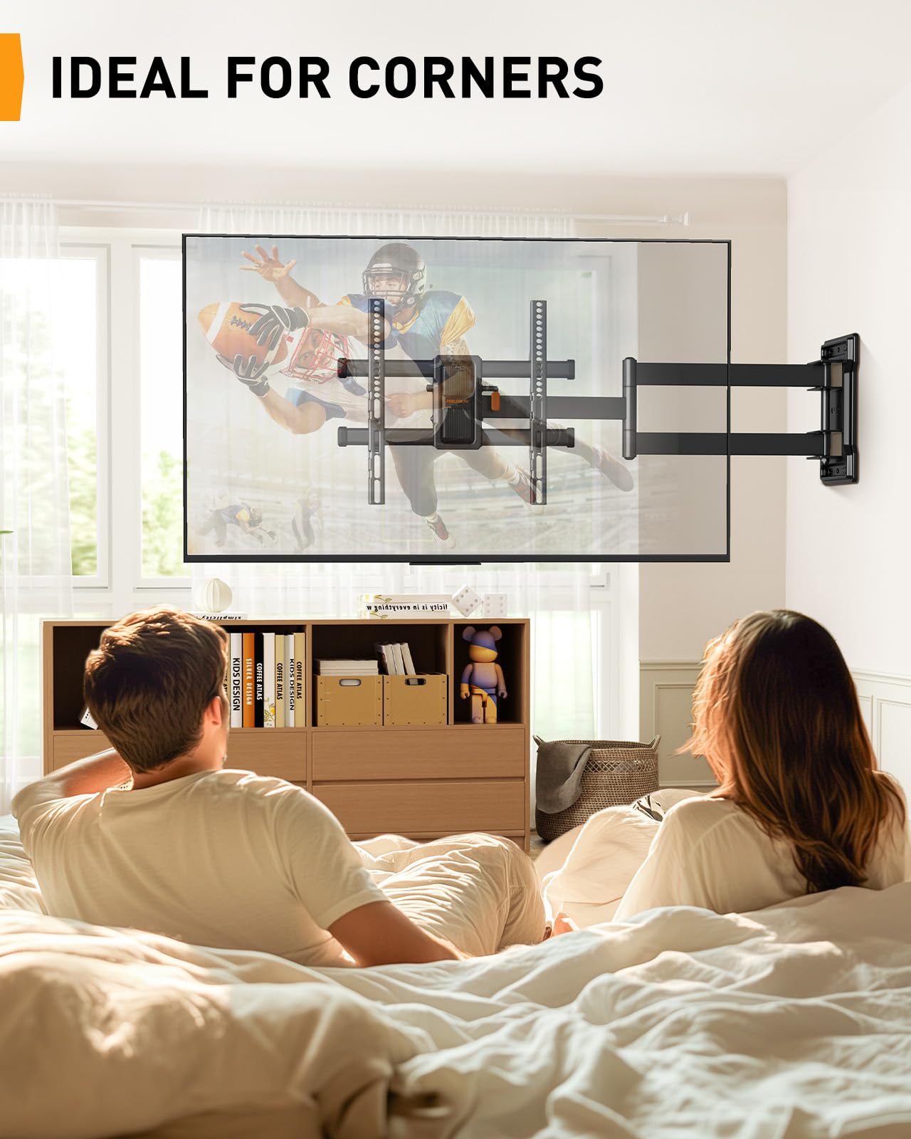 Perlegear Langarm TV Wandhalterung, Full Motion Wandhalterung Fernseher für 32-65 Zoll TVs, 60 kg Tragkraft Eck-TV Halterung mit ±90° Schwenkbarkeit und 700mm Auszug Max VESA 400x400mm, PGMF24B 7