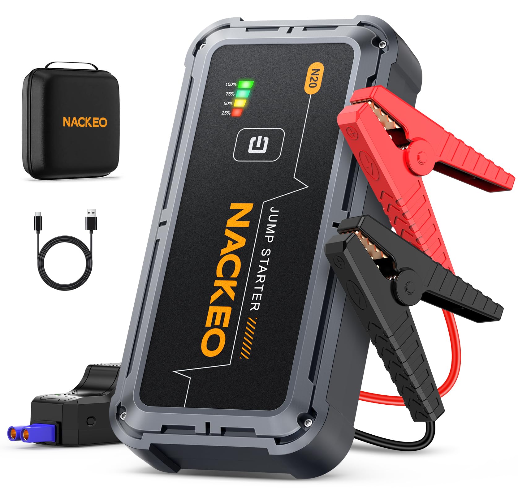 NACKEO Car Jump Starter 7000A Car Battery Jump Starter Portable Pack for Up to All Gas and 10.0L Diesel Engine 12V Jump Box, Jump Pack, Battery Booster with Jumper Cable, Lights,Storage Case, Compact Image