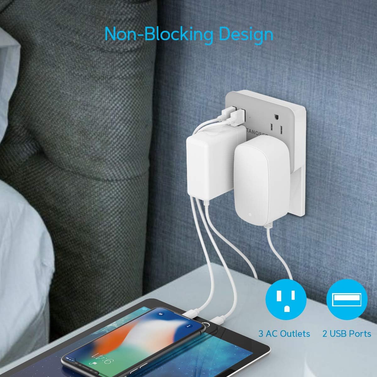 Multi Plug Outlet Extender for Cruise Essentials, TANOSEE Wall Outlet Plug Splitter with USB Wall Charger, Multiple Power Outlet Expander with Charging Station - - 