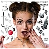 Halloween Post Temporary Tattoos Stickers - 5 Sheets Face Tattoos Set, Neck Hands Arm Tattoos Sticker for Adults Kids, Fake T