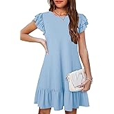 YOVION Girls Summer Dresses Boho Ruffle Sleeve Tiered Swing Casual Dress with Pockets for 6-12 Y