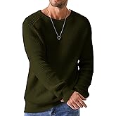 JMIERR Men's Crewneck Pullover Sweater Waffle Textured Knitted Sweaters Casual Loose Fit Sweaters with Ribbing Edge