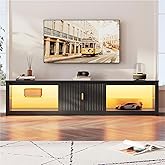 Bestier 80 Inch TV Stand for 75/85/86/90 inch TVs, LED Gaming Entertainment Center with Fluted Storage Cabinet & Adjustable Shelves, Modern High Gloss TV Console for Living Room Bedroom, Black Glossy