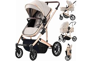 ARLIFO Baby Stroller Newborns and up 2-in-1 with Bassinet Mode - Infant Newborn Toddler Pram Convertible Stroller - Foldable Standard Baby Strollers for 0-36 Months Old Babies (Beige)