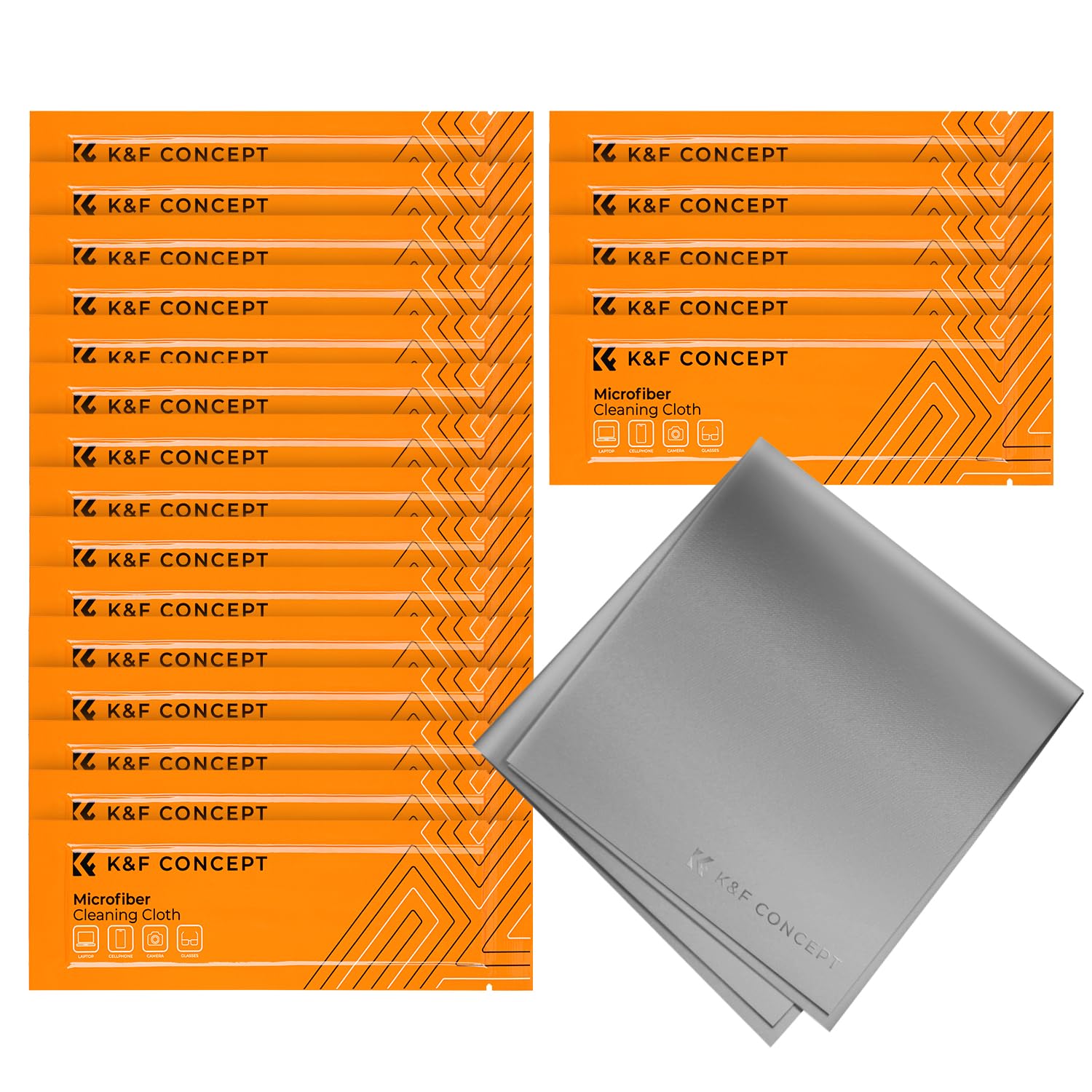 K&F CONCEPT Microfiber Cleaning Cloths - 20 Pack Lens Cleaning Cloth for Cleaning Camera Lenses, Glasses, Screens, Cameras, Eyeglasses, Tablets... Washable, Grey