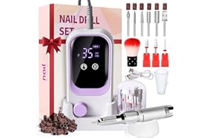 LIMEGIRL Electric File Nail Drill Professional, 35000RPM Nail File with Rechargeable Base & Bits, Nail Drill Bit, Nail Files and Buffers, for Acrylic Nail Remove, Nail Tech Must Haves for Salon Home (Purple)