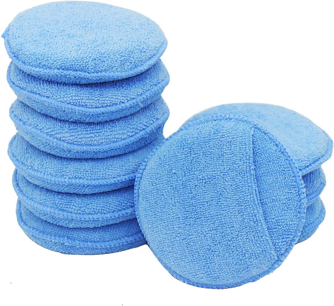 MZQLight Microfiber Wax Applicator Pads with Finger Pocket Foam Sponge 18cm Diameter Pack of 10