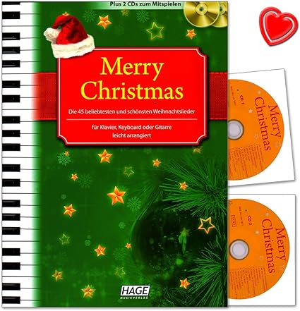 Canzoni Natale.Merry Christmas 45 Piu Popolari E Piu Belle Canzoni Di Natale Leggero Arrangiamento Per Pianoforte Tastiera O Chitarra Song Book Con 2 Cd E Colorata Herzfoermiger Note Klammer Amazon It