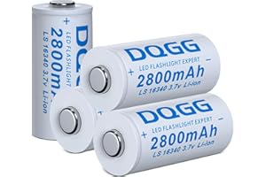 BENKIA 16340 Rechargeable Battery 3.7Volt Li-ion Batteries Button Top 2800mAh Large Capacity for Flashlight Headlamp (4 Pack)