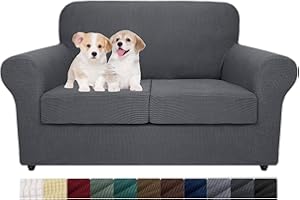 MAXIJIN 2 Piece Couch Covers for 2 Cushion Couch Super Stretch Loveseat Slipcover Dogs Pet Proof Fitted Furniture Protector Spandex Non Slip Sofa Love Seat Cover Washable (Loveseat, Gray)