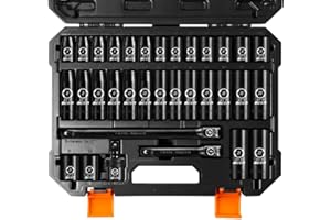 BOEN 1/2" Drive Impact Socket Set, 33 Piece Deep & Shallow Metric Socket Set 8mm to 22mm, Includes 5", 10" Extension Bars, Un