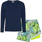 Gyrategirl Boys Rash Guard Swim Set Kids 2 Piece Long Sleeve Swim Trunks with Compression Liner Swimsuit for Beach Hawaii