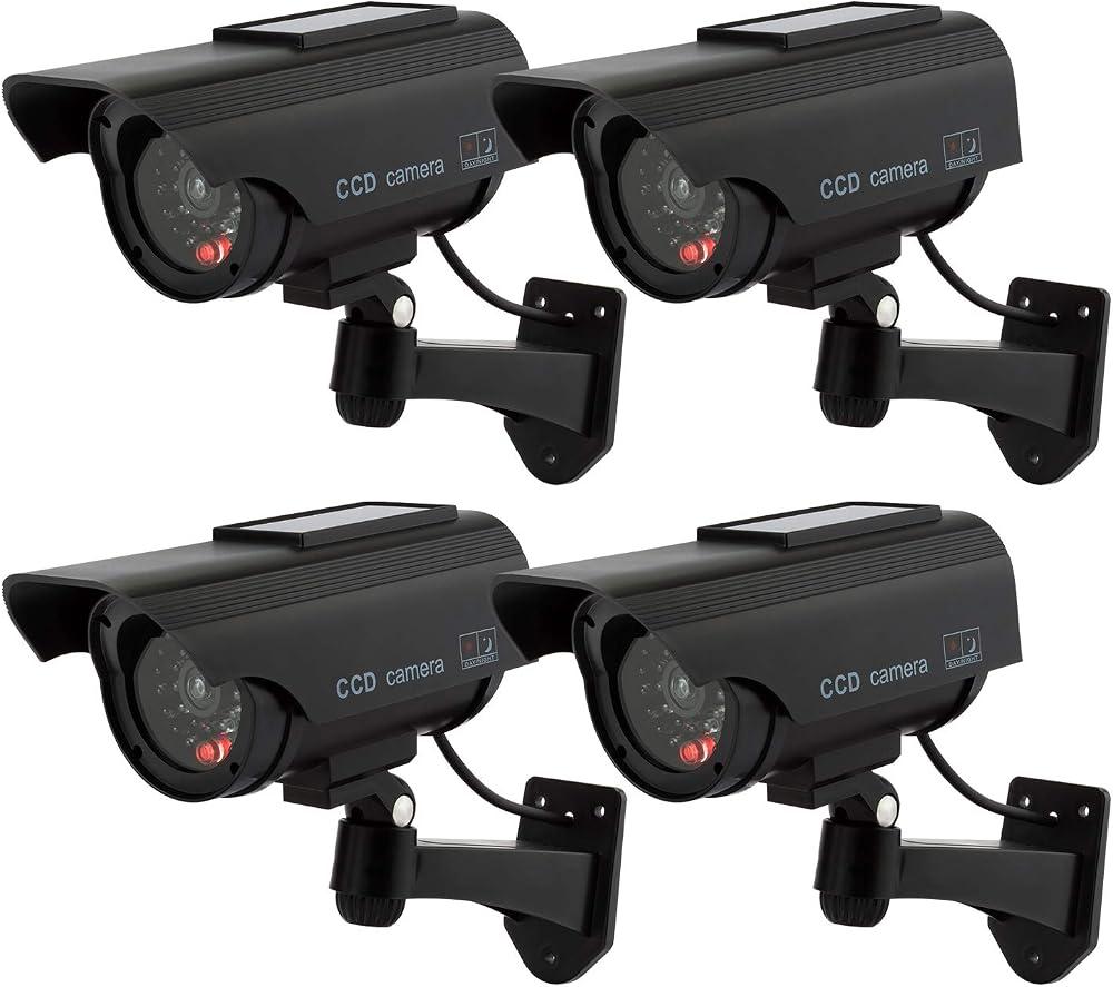 TOROTON Bullet Dummy Security Camera Solar Powered 4 Pack LED Flashing