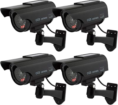 TOROTON Bullet Dummy Security Camera Solar Powered 4 Pack LED Flashing