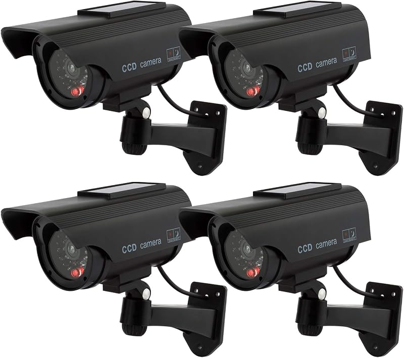 TOROTON Bullet Dummy Security Camera Solar Powered 4 Pack LED Flashing