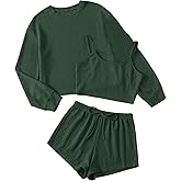 COZYEASE Women's 3 Piece Lounge Sets Ribbed Knit Cami Top Long Sleeve Tee Shirts and Shorts Pajama Sets