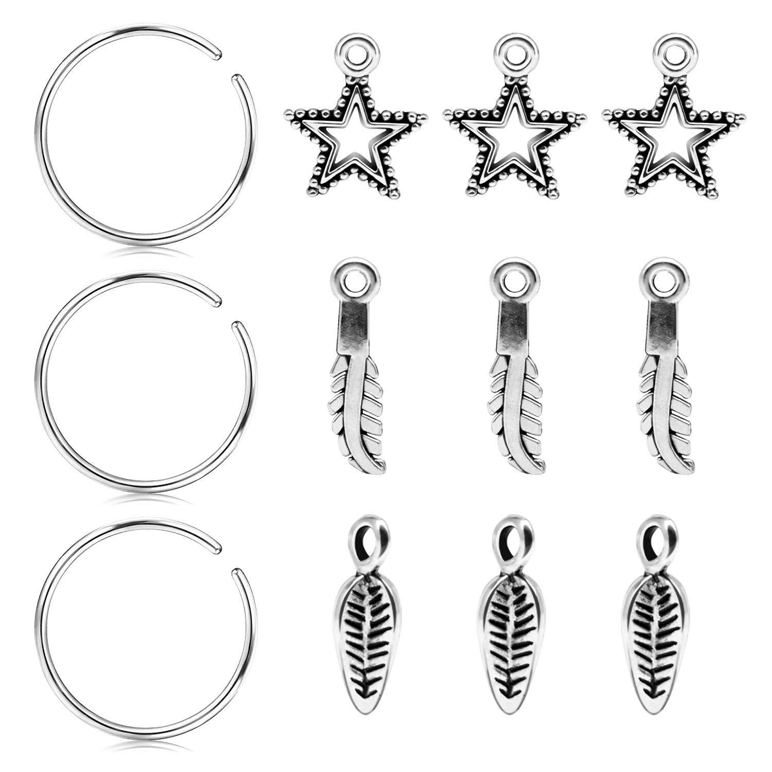 18 Gauge Nose Hoop Rings Stainless Steel Fake Nose Rings Women Men Helix Tragus Daith Earrings Dangle Ear Piercing