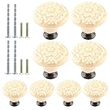 suiwotin 8pcs Beige Ceramic Knobs, Vintage Kitchen