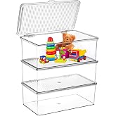 ZENFUN Set of 3 Small Stackable Storage Bins with Hinged Lid, Acrylic Organizer Box, Clear Makeup Organizer Box, Cosmetic Case for Home, Office