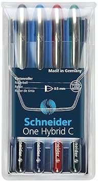 Schneider One Hybrid C 05 Tintenroller (dokumentenecht mit 0,5 mm Strichstärke und Hybrid-Konusspitze) 4er Etui schwarz, blau