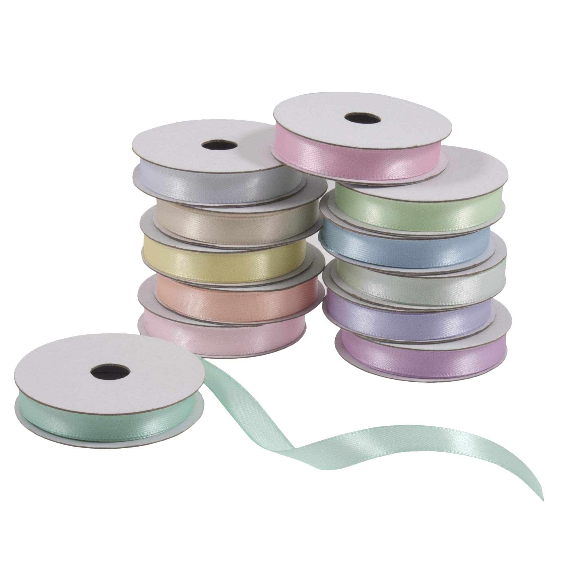 Trimits Premium Satin Ribbon Bundle - 12 Reels 10mm x 2m - Luxurious Craft Ribbon for Gift Wrapping, DIY Projects, and Decor - Elegant Pastel Colours for Every Occasion