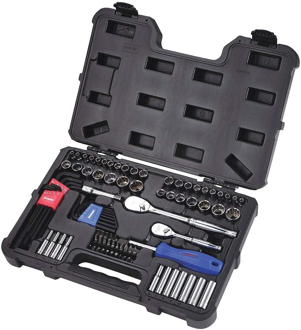 Westward 3/8", 1/4"Drive SAE/Metric Chrome Socket Set, Number of Pieces: 91 Chrome 53PN77-1 Each
