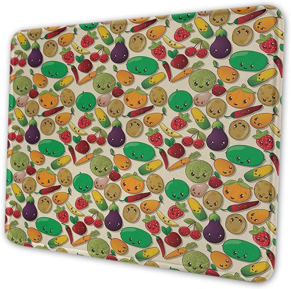 Anime Wireless Mouse Pad Various Vegetables and Fruits with Kawaii Faces Healthy Food as Sweet Characters Mouse Pad for Men Funny Multicolor, 12 x 28 inches
