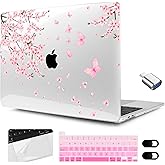MEEgoodo for MacBook Pro Case 13 inch 2022 2021 2020 A2338 M2/M1 A2251 A2289 with Touch ID,Clear Laptop Hard Shell Cases with Keyboard Webcam Cover & Trackpad Film & Type C Adapter, Cherry Blossoms