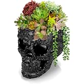 OwnMy Resin Skull Planter for Indoor Plants, Skull Flower Pot Skull Vase | Black Skull Planter with Drainage Holes, Halloween Skull Head Planter Decorative Small Succulents Planters Pot for Tabletop