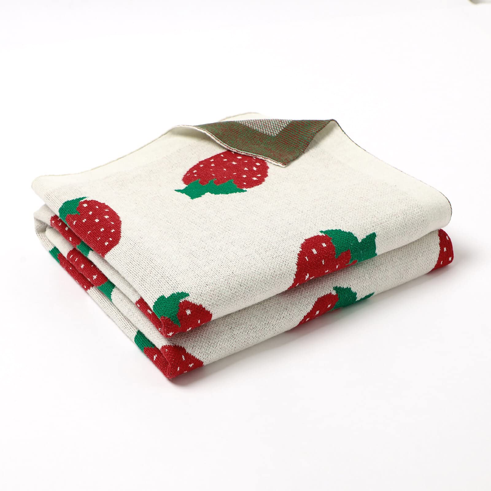 Yumech Organic Cotton Baby Blanket Strawberry Knitted Newborn Blanket Unisex Receiving Blankets Soft Baby Nursery & Stroller Blanket for Boys Girls 100 x 80cm