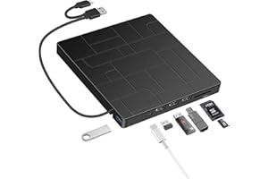 External CD/DVD Drive for Laptop, 7-in-1 Portable DVD Player for Laptop, Ultra Slim CD Burner USB 3.0 with 4 USB Ports and 2 