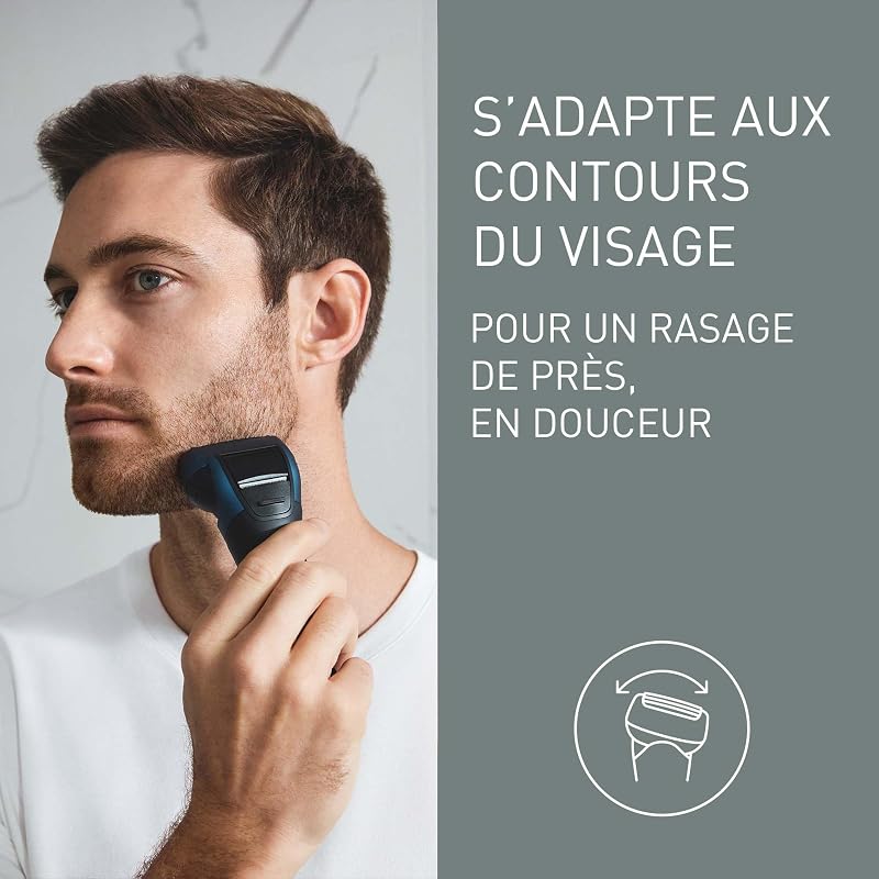 Series 700 ES-ALT4B Rasoir Électrique 3-lames Wet et Dry Homme, Rasoir Portable Sans Fil et Étanche, Capteur de Barbe Réactif, Tête Flexible
