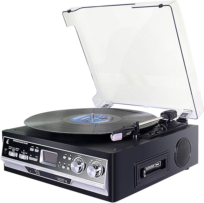 TourneDisque avec Vinyle DLITIME avec Radio AM & FM/HautParleur Stéréo USB/RCA