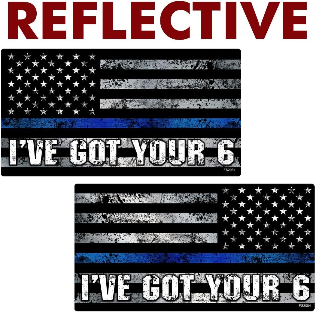 Thin Blue Line I've GOT Your 6 Mirrored Flag Stickers 2 Pack