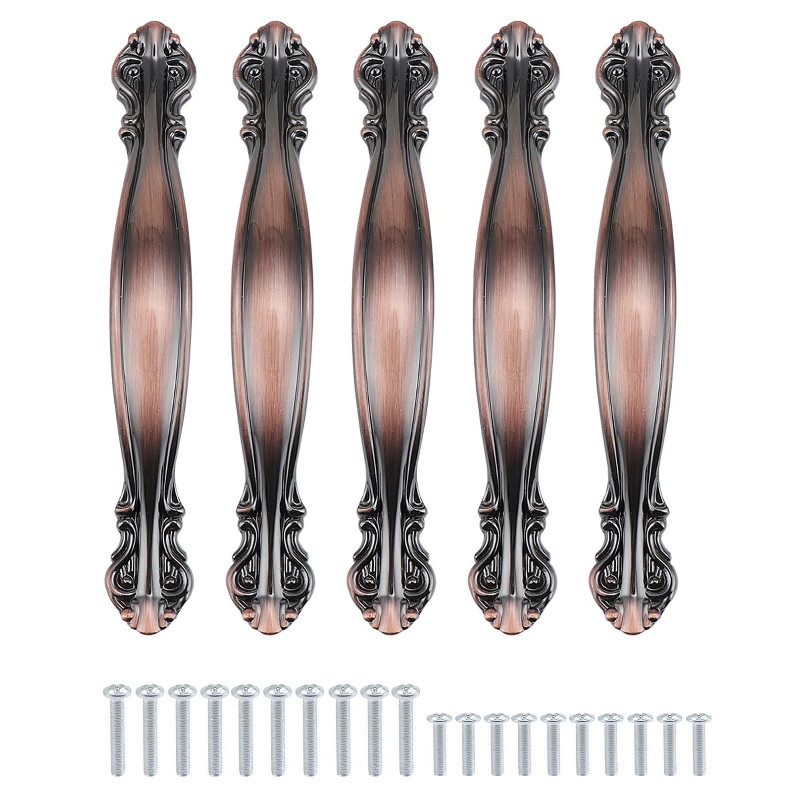 TsunNee Vintage Cabinet Handles, Antique Bow Pulls, Furniture Door Pull Handles, 4.3 Inches Length (2.5 Inches Hole Center), Red Bronze, 10-Pack