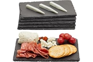 6-Piece Mini Charcuterie Boards with Chalk, Individual Stone Plates for Cheese, Meat, Appetizers, Sushi Plate for Brunch, Din