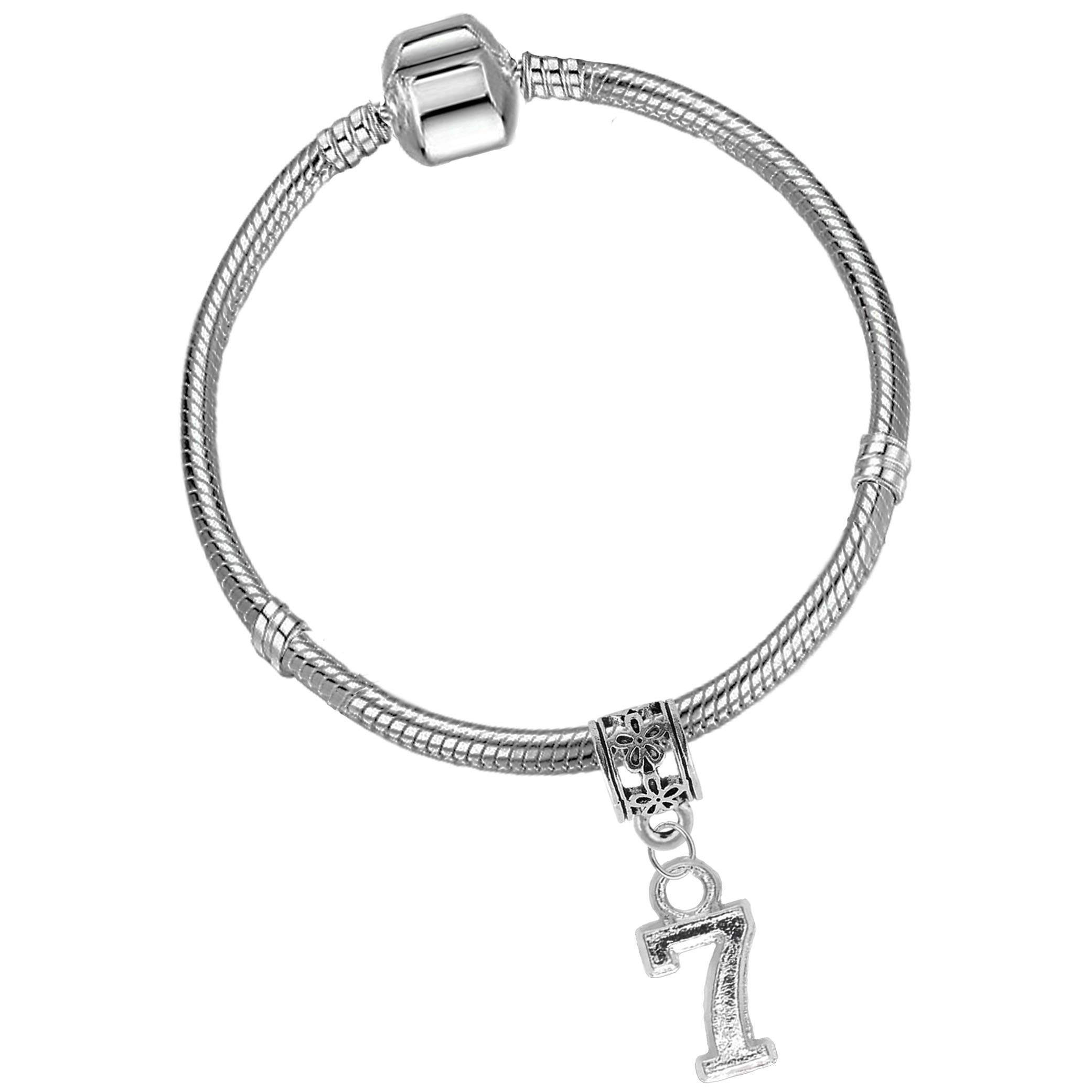 Girls 7th Birthday Silver Plated Starter Charm Bracelet with Gift Box