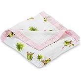 LollyBanks Muslin Quilt Blanket, Large 47 x 47 Inches Versatile Crib Blanket for Baby Girls, 6 Layers Newborn Blanket, Soft Blend 70% Viscose Made from Bamboo + 30% Cotton, Registry (Cactus Print)