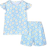 ICOSY Girls Pajamas for Kids Pajamas Toddler Girls 2 PCS Flutter Sleeve Top and Shorts Clothes Size 3-10