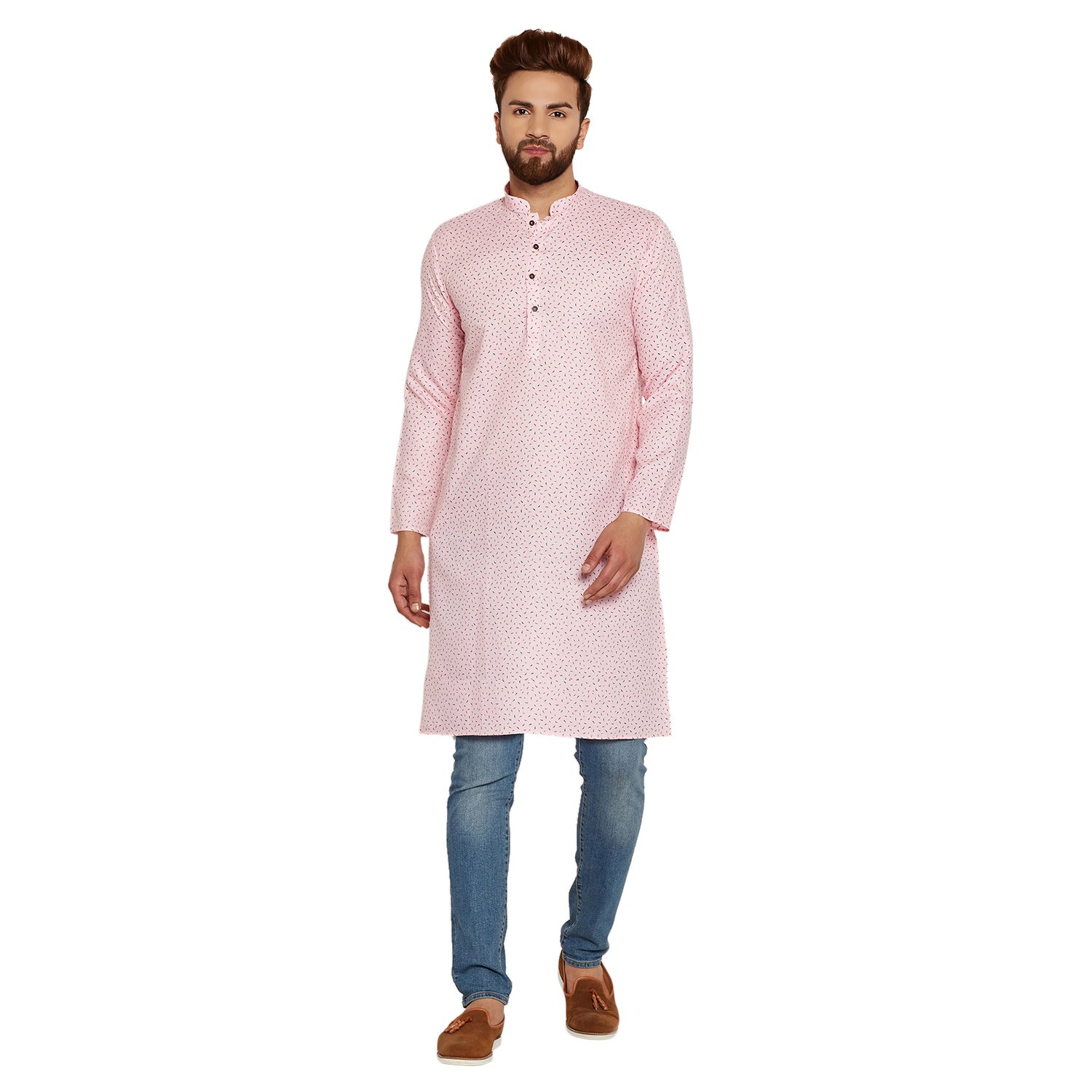 sojanya (since 1958) men's cotton linen printed only long kurta