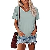 BESTPOEM Modal V Neck Loose Fit T-Shirts for Women Short Sleeve Summer Tees Tops Fashion 2025 Trendy Soft Clothes