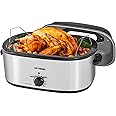 Roaster Oven 26Qt, Multifunctional Electric Roaster Oven for Turkey Meats Bread Soup Sauce, Fast-Cooking Turkey Roaster with Self-Basting Lid, Removable Pan and Rack, Stainless Steel