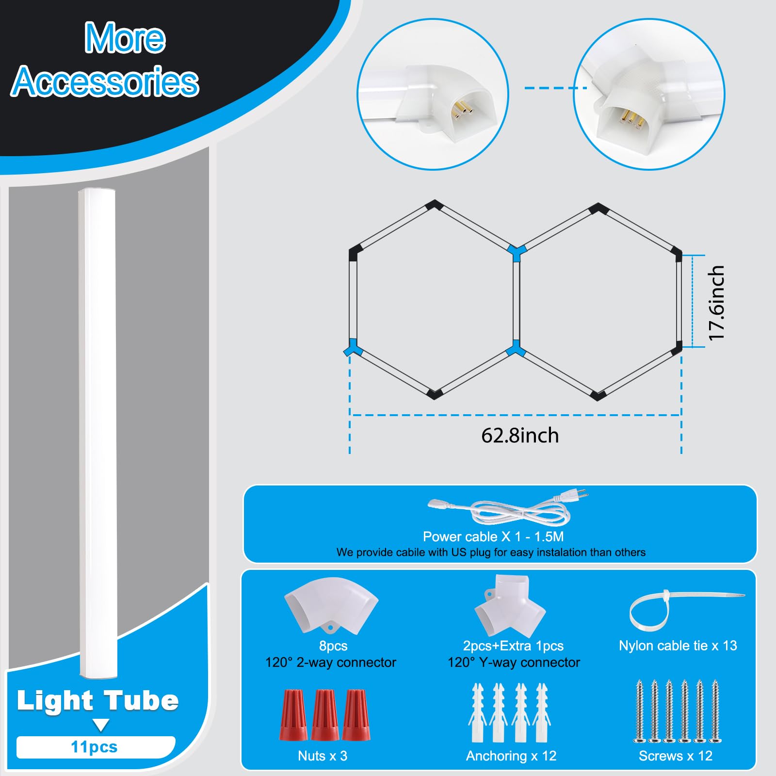 LZHOME LED Hexagon Garage Light: 12700LM Car Detailing Shop Light, DIY Splicing Ceiling & Wall Decor Lights, for Workshop Basement Gym Warehouse Bar Gaming Room